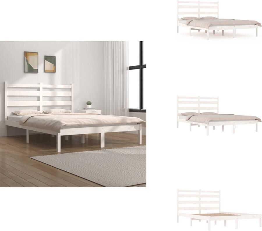 VidaXL Bedframe Bedframes Tweepersoonsbed Bed Bedframe massief grenenhout wit 140x200 cm