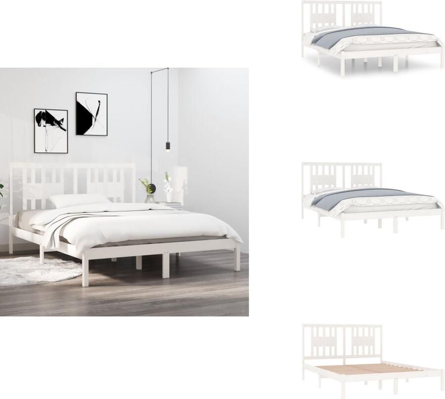 VidaXL Bedframe Bedframes Tweepersoonsbed Bed Bedframe massief grenenhout wit 140x200 cm - Foto 2