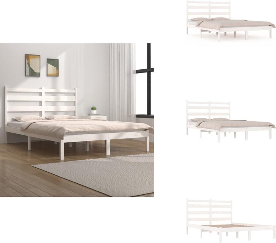 VidaXL Bedframe Bedframes Tweepersoonsbed Bed Bedframe massief grenenhout wit 200x200 cm