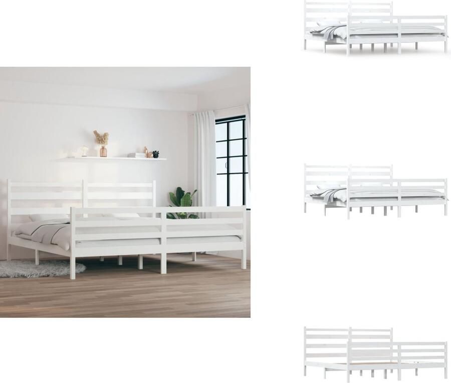 VidaXL Bedframe Bedframes Tweepersoonsbed Bed Bedframe massief grenenhout wit 200x200 cm