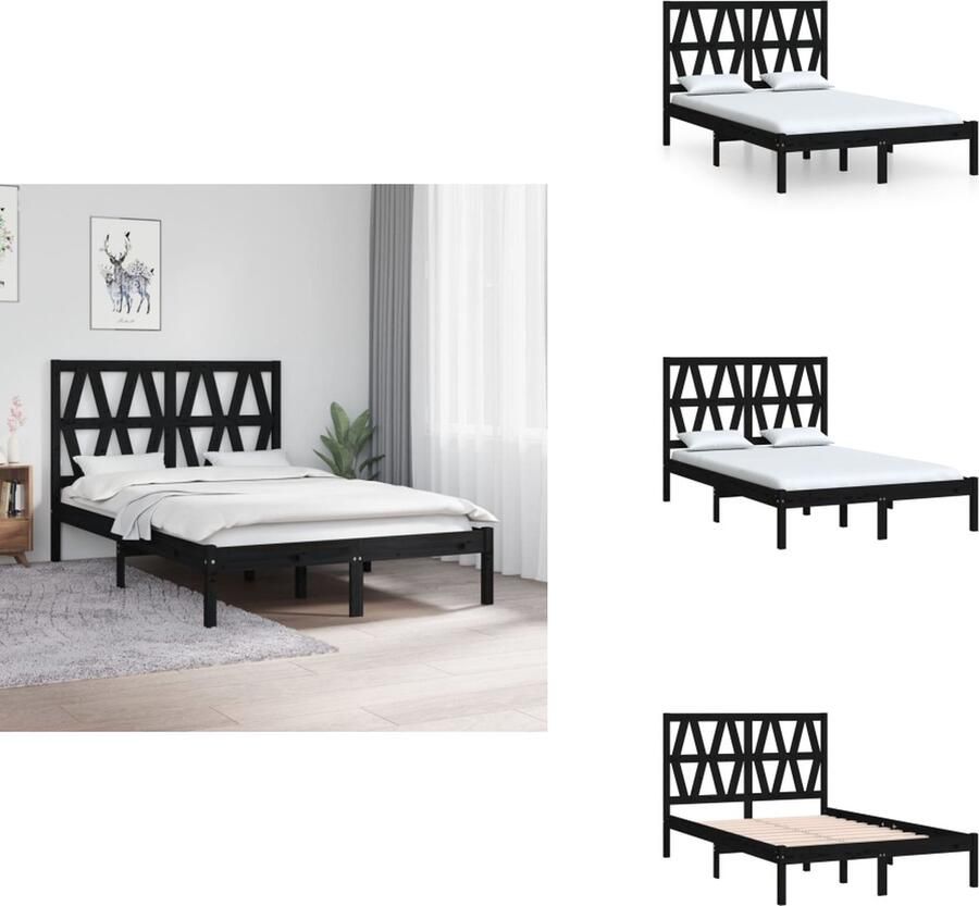 VidaXL Bedframe Massief Grenenhout Zwart 195.5 x 125.5 x 31 cm Inclusief hoofdeinde Geschikt voor 120 x 190 cm matras Montage vereist Bed