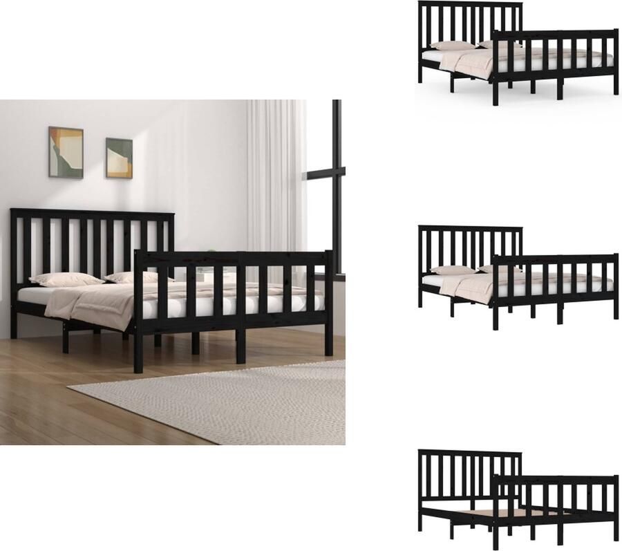 VidaXL Bedframe Bedframes Tweepersoonsbed Bed Bedframe massief grenenhout zwart 120x190 cm