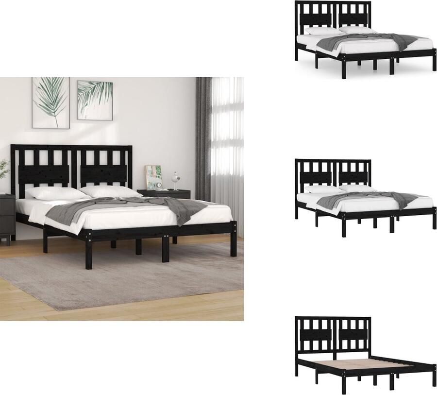 VidaXL Bedframe Bedframes Tweepersoonsbed Bed Bedframe massief grenenhout zwart 140x200 cm - Foto 4