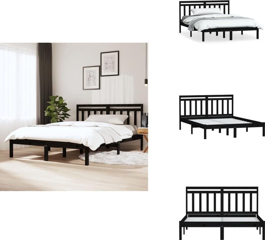 VidaXL Bedframe Bedframes Tweepersoonsbed Bed Bedframe massief grenenhout zwart 120x200 cm