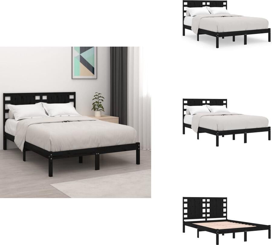 VidaXL Massief Grenenhouten Bedframe Zwart 195.5 x 145.5 x 31 cm Hoofdeind- 146 x 4 x 100 cm Geschikt voor 140 x 190 cm matras Montage vereist Bed - Foto 2