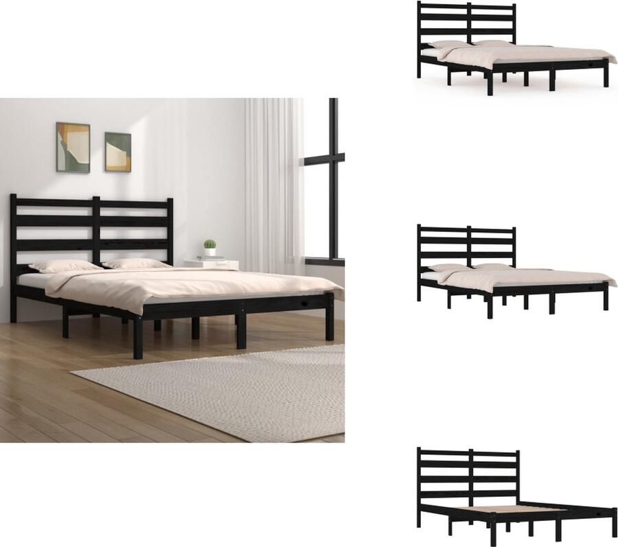 VidaXL Bedframe Bedframes Tweepersoonsbed Bed Bedframe massief grenenhout zwart 140x190 cm