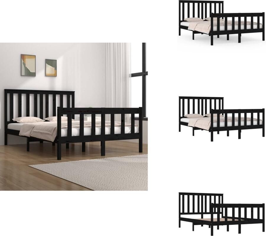 VidaXL Massief Grenenhouten Bedframe Zwart 195.5 x 145.5 x 31 cm Hoofdeind- 146 x 4 x 100 cm Geschikt voor 140 x 190 cm matras Montage vereist Bed - Foto 3