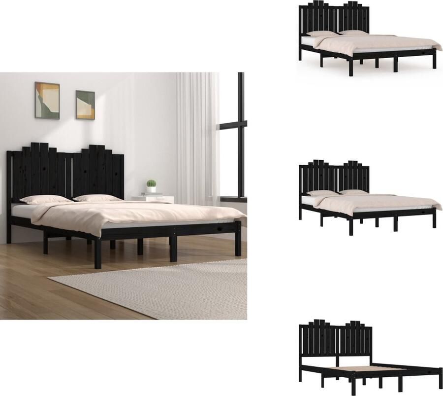 VidaXL Houten Bedframe Zwart 195.5 x 145.5 x 110 cm Massief Grenenhout Geschikt voor matrassen van 140 x 190 cm Montage vereist Bed