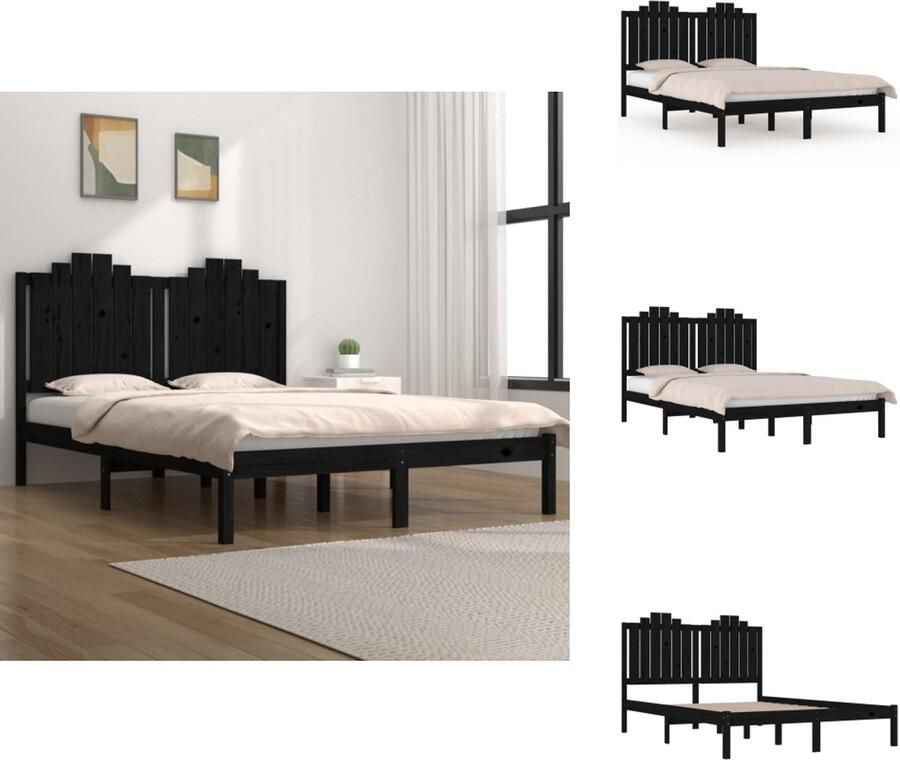 VidaXL Massief Grenenhouten Bedframe Zwart 195.5 x 145.5 x 31 cm Hoofdeind- 146 x 4 x 100 cm Geschikt voor 140 x 190 cm matras Montage vereist Bed - Foto 5