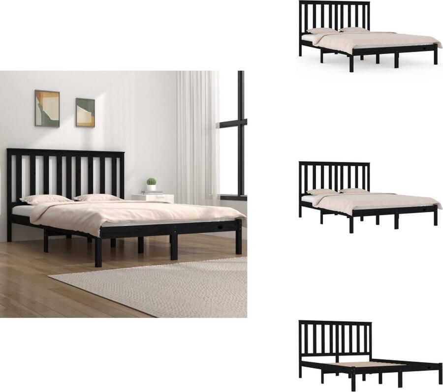 VidaXL Bedframe Bedframes Tweepersoonsbed Bed Bedframe massief grenenhout zwart 140x190 cm