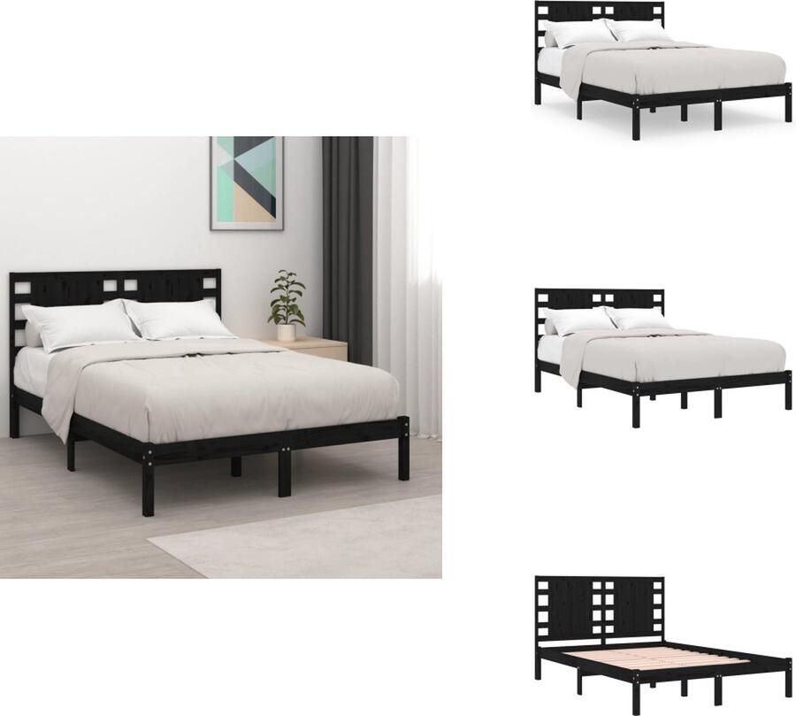 VidaXL Bedframe Bedframes Tweepersoonsbed Bed Bedframe massief grenenhout zwart 140x200 cm - Foto 5