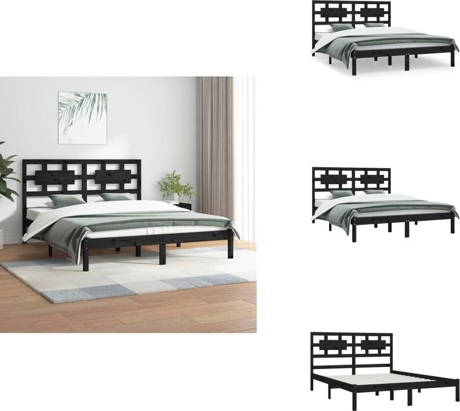 VidaXL Bedframe Bedframes Tweepersoonsbed Bed Bedframe massief grenenhout zwart 180x200 cm