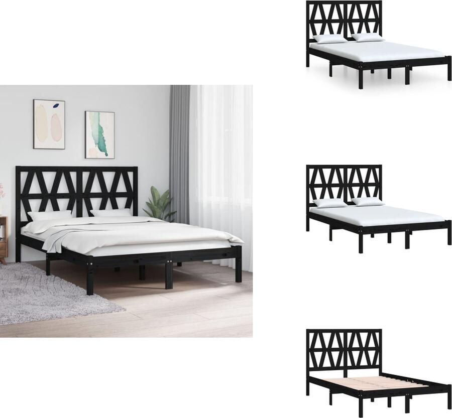 VidaXL Bedframe Bedframes Tweepersoonsbed Bed Bedframe massief grenenhout zwart 140x200 cm