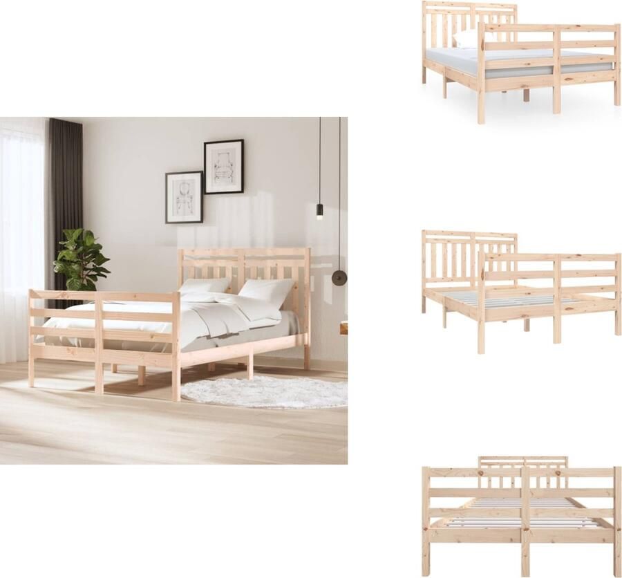 VidaXL Bedframe Grenenhout Multiplex Lattenbodem 195.5x125.5x69.5 cm 4FT Small Double Onbehandeld Bed