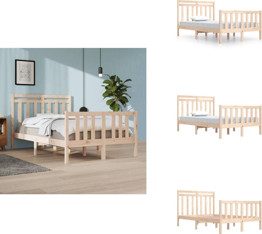 VidaXL Bedframe Bedframes Tweepersoonsbed Bed Bedframe massief hout 120x190 cm 4FT Small Double