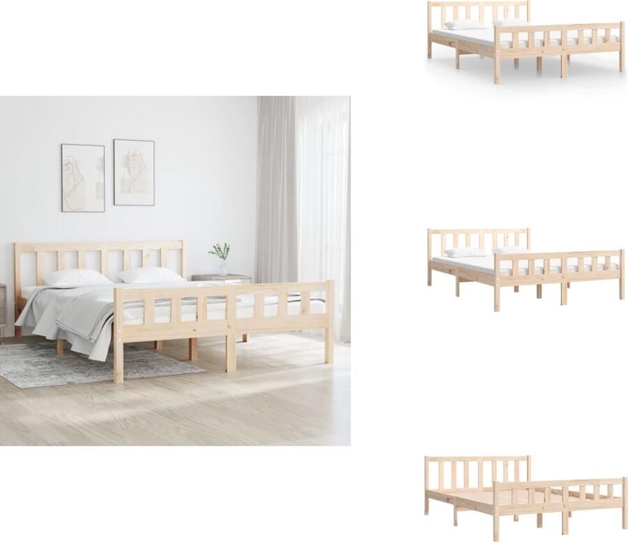 VidaXL Houten Bedframe Massief Grenenhout 195.5 x 140.5 x 69.5 cm Geschikt voor Matras 135 x 190 cm (4FT6 Double) Bed