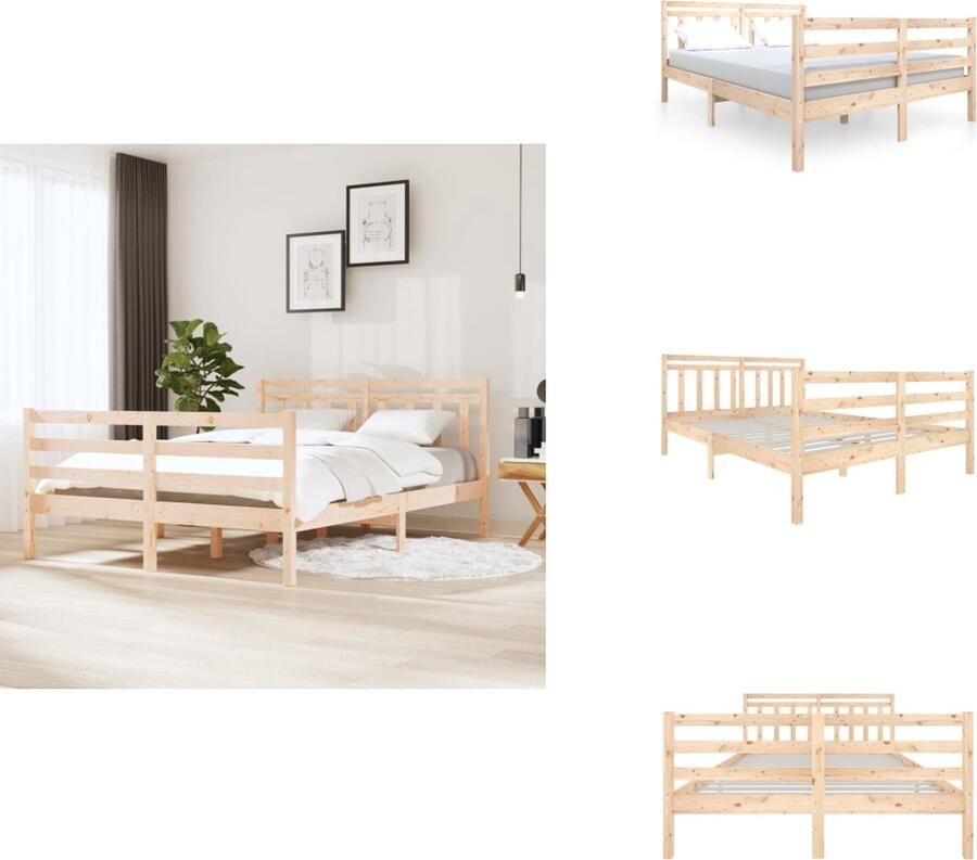 VidaXL Klassiek Grenenhouten Bedframe 195.5 x 141 x 100 cm Lattenbodem Hoogwaardig massief hout Bed - Foto 6