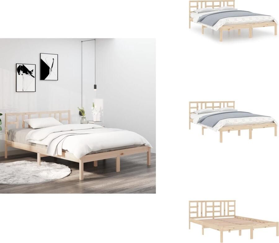 VidaXL Klassiek Grenenhouten Bedframe 195.5 x 141 x 100 cm Lattenbodem Hoogwaardig massief hout Bed - Foto 7