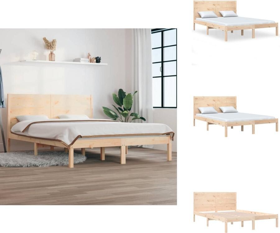 VidaXL Klassiek Grenenhouten Bedframe 195.5 x 141 x 100 cm Lattenbodem Hoogwaardig massief hout Bed - Foto 9