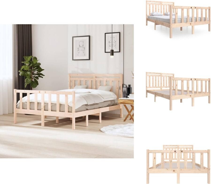 VidaXL Klassiek Grenenhouten Bedframe 195.5 x 141 x 100 cm Lattenbodem Hoogwaardig massief hout Bed - Foto 8