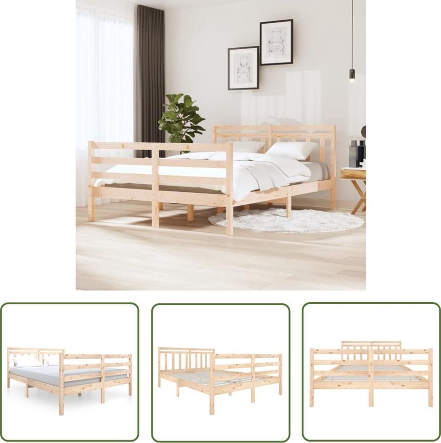 The Living Store Bedframe Grenenhout 195.5 x 140 x 100 cm 135 x 190 cm Onbehandeld Bedframe Grenenhouten Bed Tweepersoons Bed Slaapkamer Meubels Hout Bed