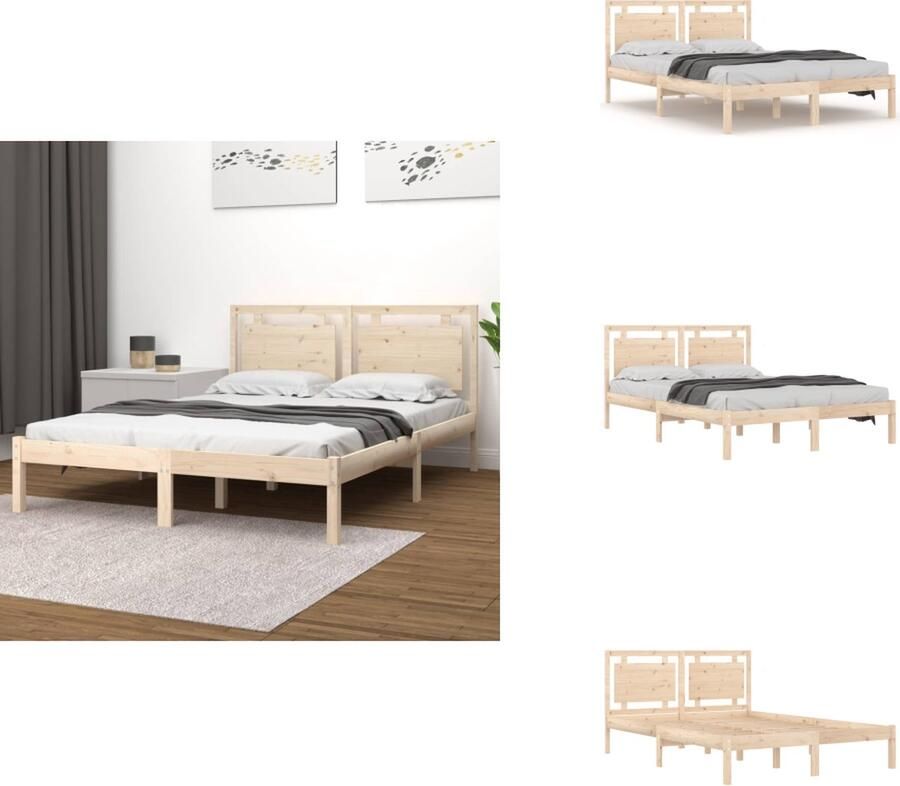 VidaXL Houten Bedframe Massief grenenhout Multiplex lattenbodem 195.5 x 145.5 x 31 cm Geschikt voor 140 x 190 cm matras Montage vereist Bed - Foto 4