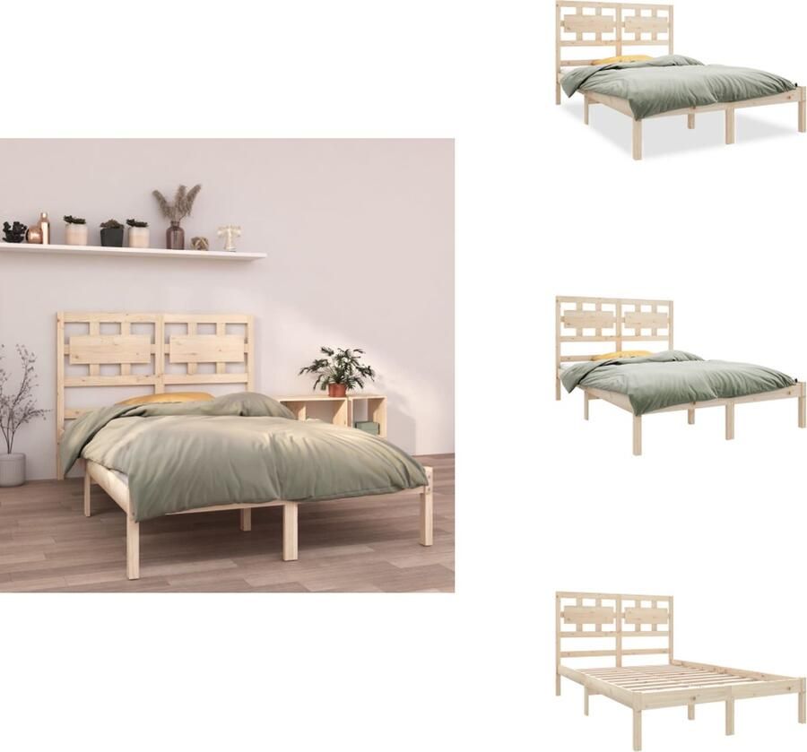 VidaXL Houten Bedframe Massief grenenhout Multiplex lattenbodem 195.5 x 145.5 x 31 cm Geschikt voor 140 x 190 cm matras Montage vereist Bed - Foto 2