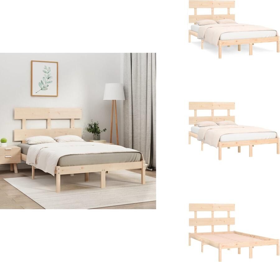 VidaXL Houten Bedframe Massief grenenhout Multiplex lattenbodem 195.5 x 145.5 x 31 cm Geschikt voor 140 x 190 cm matras Montage vereist Bed