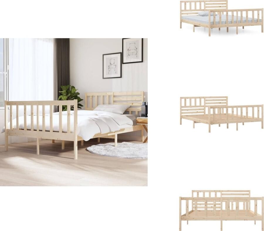 VidaXL Houten Bedframe Massief grenenhout Multiplex lattenbodem 195.5 x 145.5 x 31 cm Geschikt voor 140 x 190 cm matras Montage vereist Bed - Foto 5