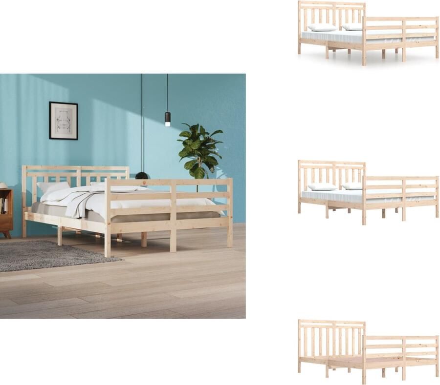 VidaXL Bedframe Grenenhout Klassiek Ontwerp Multiplex Lattenbodem 140 x 200 cm Bed
