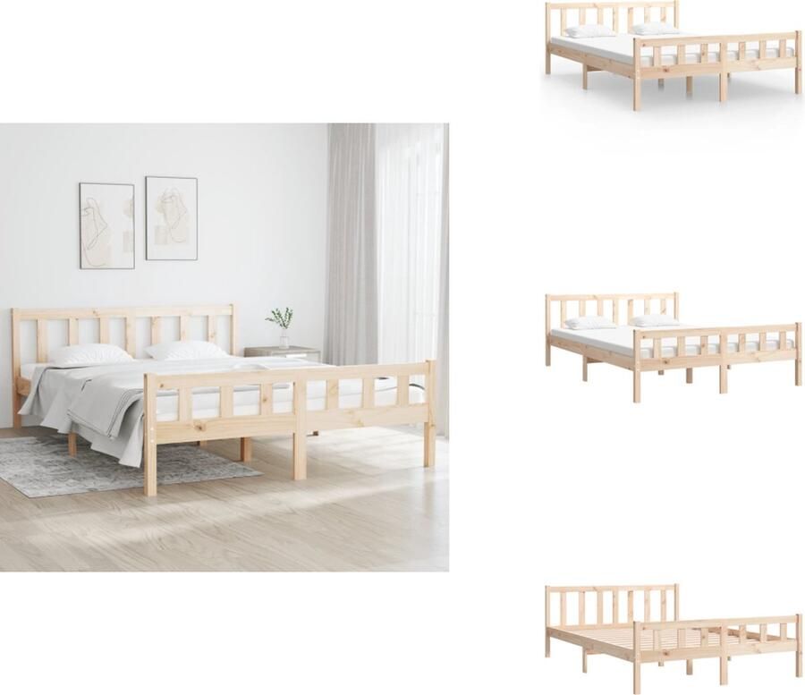 VidaXL Bedframe Bedframes Tweepersoonsbed Bed Bedframe massief hout wit 150x200 cm 5FT King - Foto 3