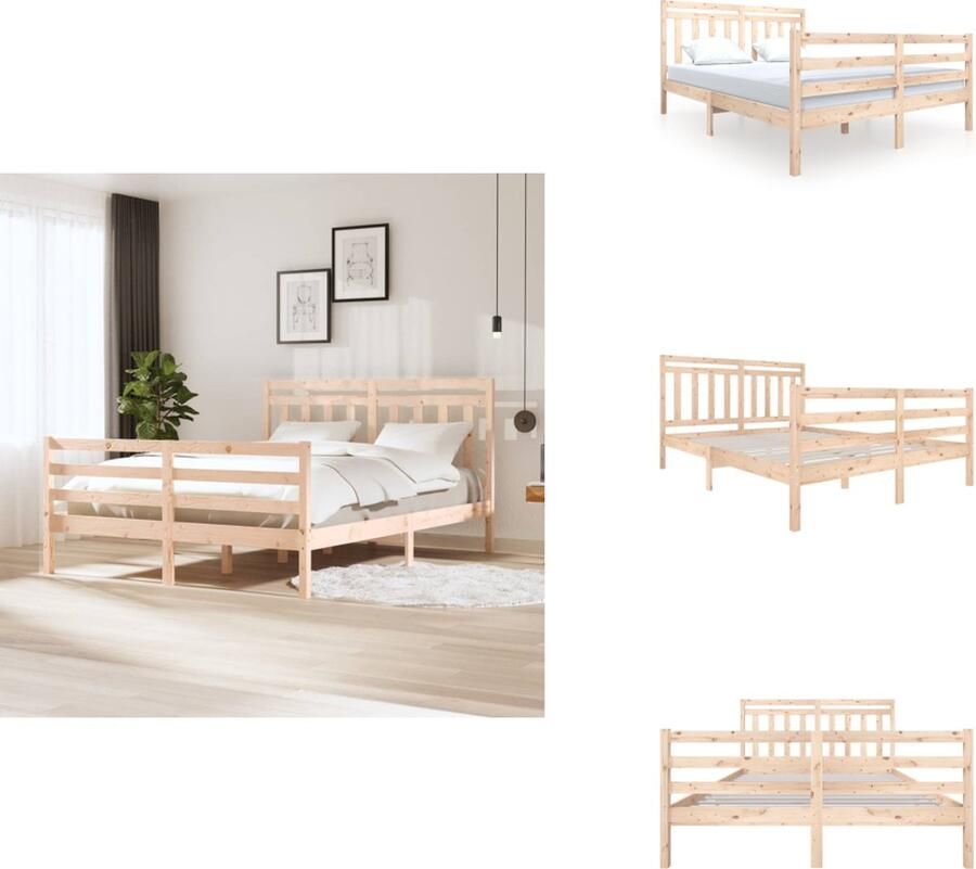 VidaXL Bedframe Bedframes Tweepersoonsbed Bed Bedframe massief hout wit 150x200 cm 5FT King