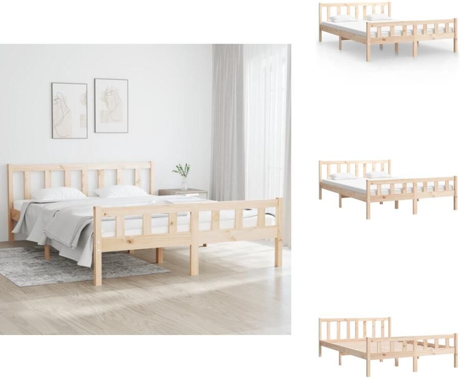 VidaXL Bedframe Bedframes Tweepersoonsbed Bed Bedframe massief hout wit 150x200 cm 5FT King - Foto 6