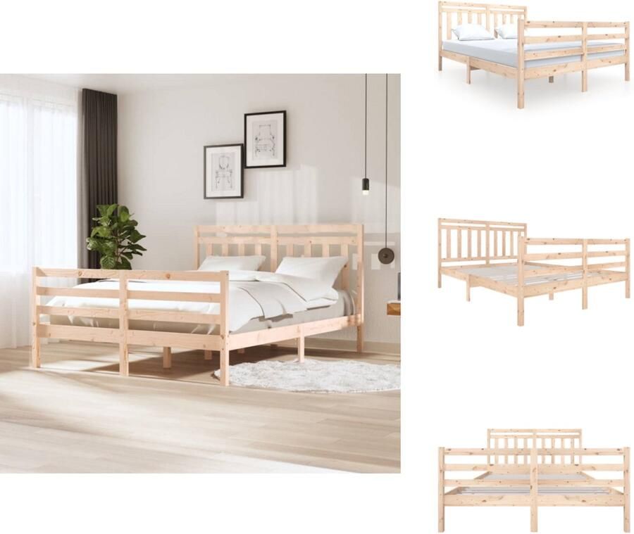 VidaXL Bedframe Bedframes Tweepersoonsbed Bed Bedframe massief hout wit 150x200 cm 5FT King - Foto 4