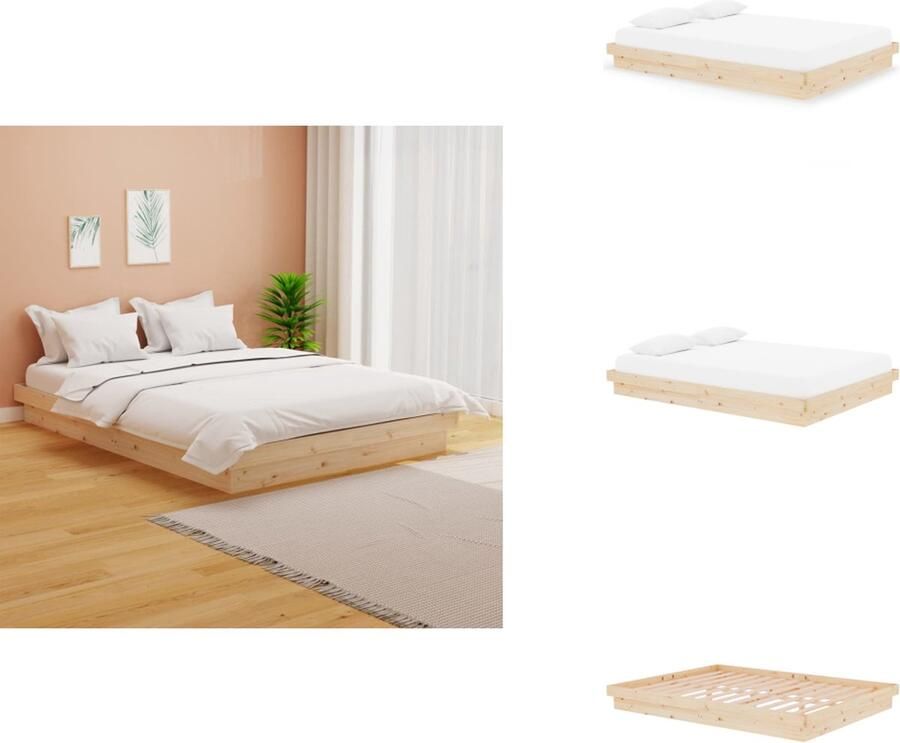 VidaXL Bedframe Bedframes Tweepersoonsbed Bed Bedframe massief hout wit 150x200 cm 5FT King - Foto 5