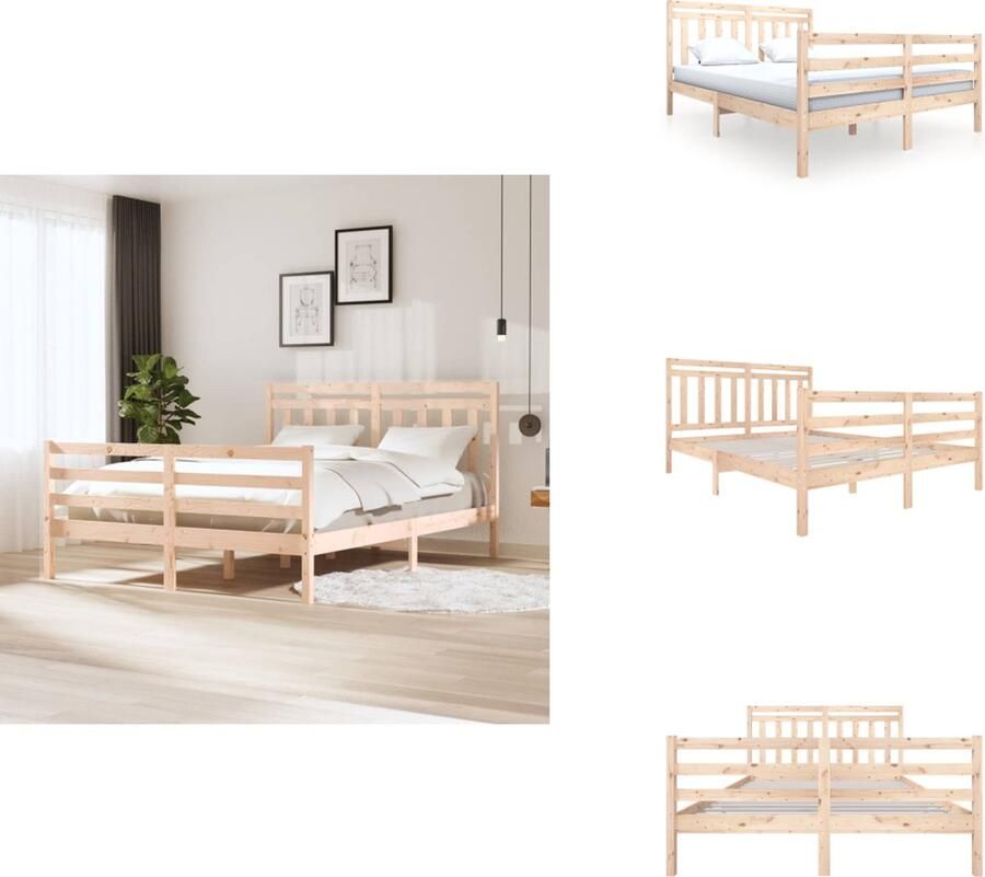 VidaXL Bedframe Grenenhout 205.5 x 166 x 100 cm Rustieke uitstraling 160 x 200 cm matras Bed