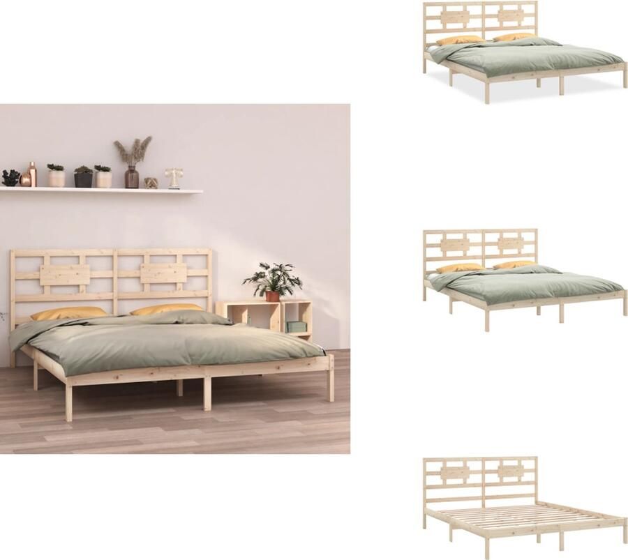 VidaXL Houten Bedframe Tijdloos Ontwerp Bed 205.5 x 205.5 x 100 cm Massief Grenenhout Bed