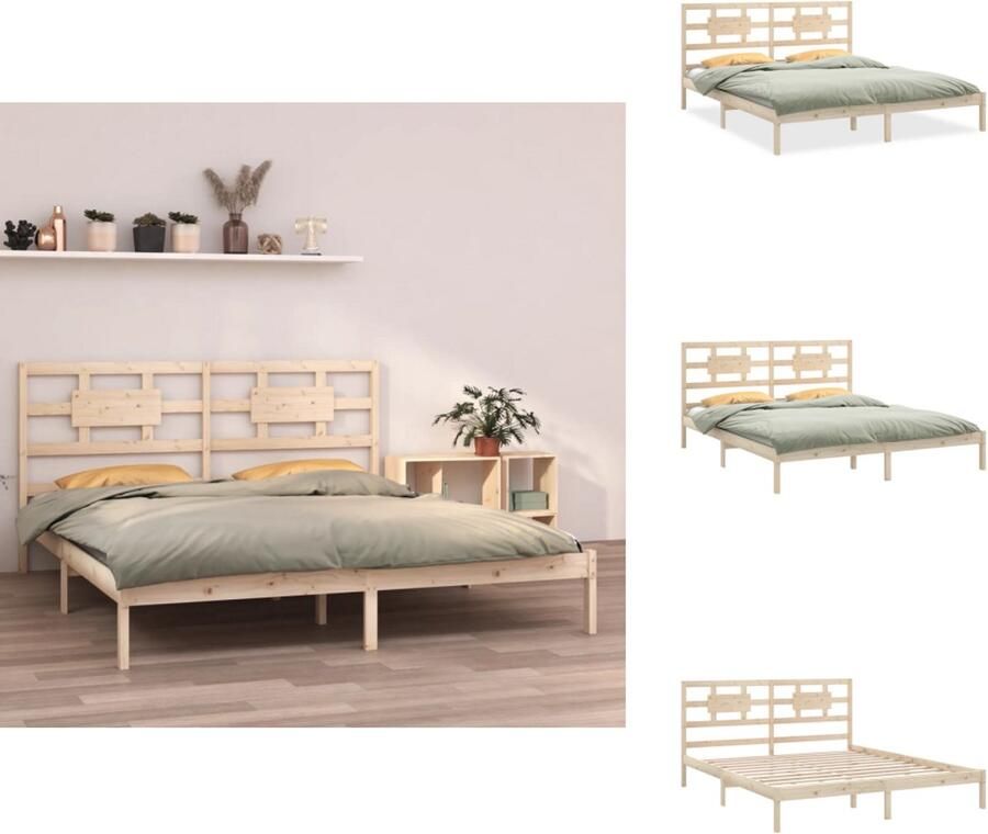 VidaXL Houten Bedframe Tijdloos Ontwerp Bed 205.5 x 205.5 x 100 cm Massief Grenenhout Bed - Foto 2
