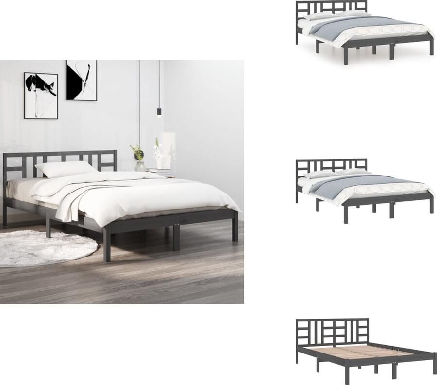VidaXL Bedframe Bedframes Tweepersoonsbed Bed Bedframe massief hout grijs 120x200 cm