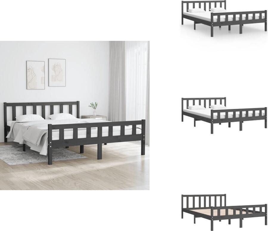 VidaXL Bedframe Grenenhout Grijs 120x200 cm Tijdloos ontwerp Stabiel frame Comfortabel slapen Bed