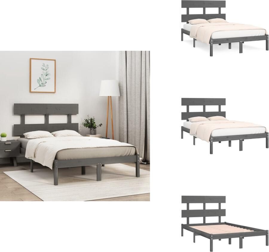 VidaXL Bedframe Rustieke charme Houten bedframes Afmeting- 135 x 190 cm Kleur- Grijs Materiaal- Massief grenenhout Bed