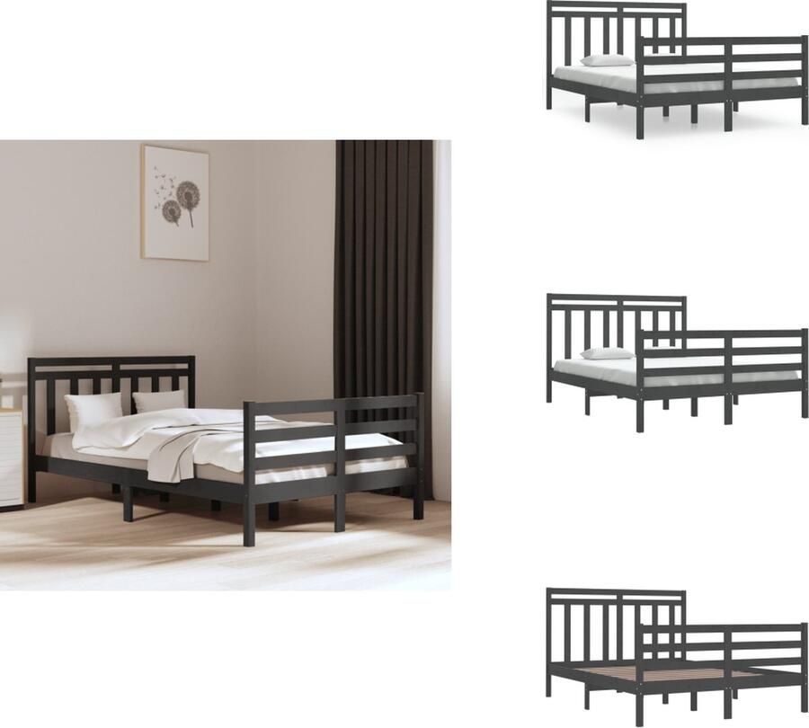 VidaXL Bedframe Klassiek Houten bedframe Afmeting- 195.5 x 140.5 x 69.5 cm Ken- Grijs Materiaal- Massief grenenhout Bed