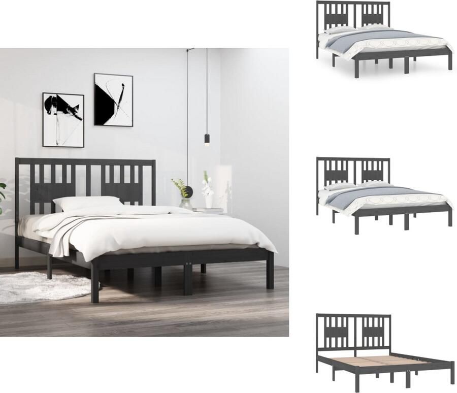 VidaXL Bedframe Rustieke charme Houten bedframes Afmeting- 135 x 190 cm Kleur- Grijs Materiaal- Massief grenenhout Bed - Foto 4