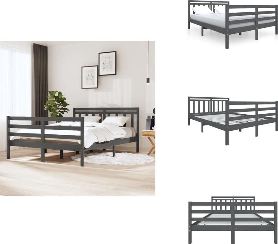 VidaXL Bedframe Grenenhout Grijs 195.5 x 146 x 100 cm 140 x 190 cm Montage vereist Bed