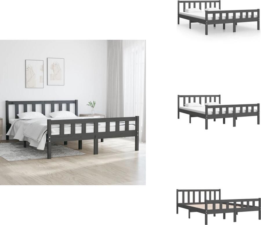 VidaXL Bedframe Bedframes Tweepersoonsbed Bed Bedframe massief hout grijs 140x190 cm - Foto 2