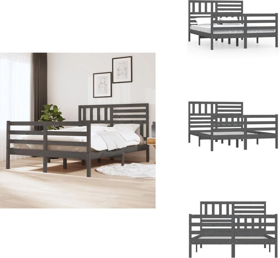 VidaXL Bedframe Bedframes Tweepersoonsbed Bed Bedframe massief hout grijs 140x190 cm