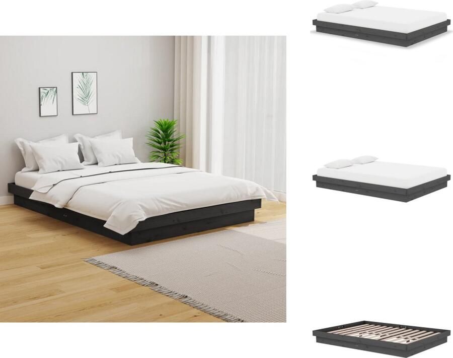 VidaXL Bedframe Bedframes Tweepersoonsbed Bed Bedframe massief hout grijs 140x190 cm - Foto 3
