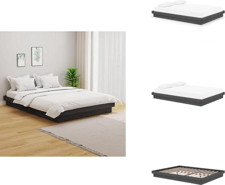VidaXL Bedframe Bedframes Tweepersoonsbed Bed Bedframe massief hout grijs 150x200 cm 5FT King Size - Foto 5