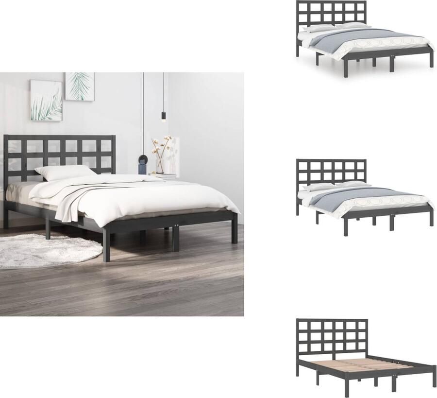 VidaXL Bedframe Bedframes Tweepersoonsbed Bed Bedframe massief hout grijs 150x200 cm 5FT King Size