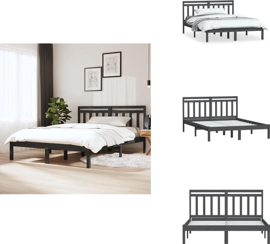 VidaXL Bedframe Bedframes Tweepersoonsbed Bed Bedframe massief hout grijs 150x200 cm 5FT king size